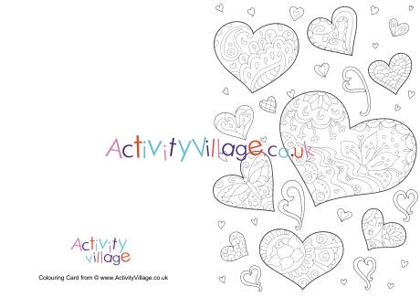 Doodle hearts colouring card