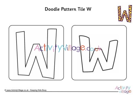 Doodle pattern tile alphabet W