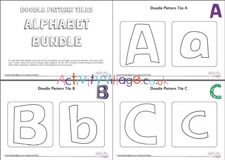 Doodle pattern tiles - all alphabet