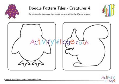Doodle pattern tiles - creatures 4