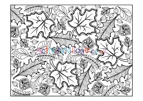 Doodly Autumn Leaves Colouring Page