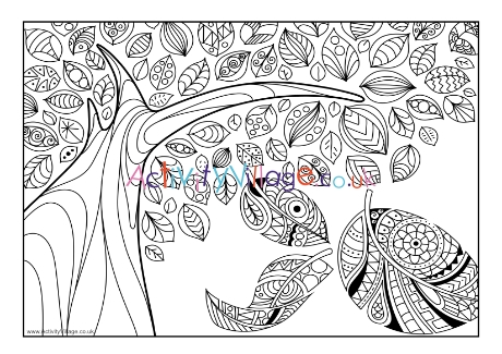 Doodly Autumn Tree Colouring Page