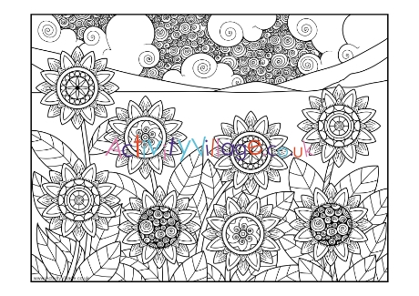 Doodly Sunflowers Colouring Page