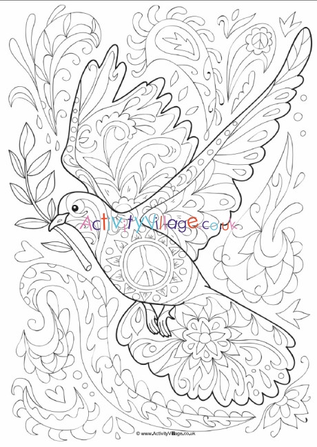 Dove doodle colouring page