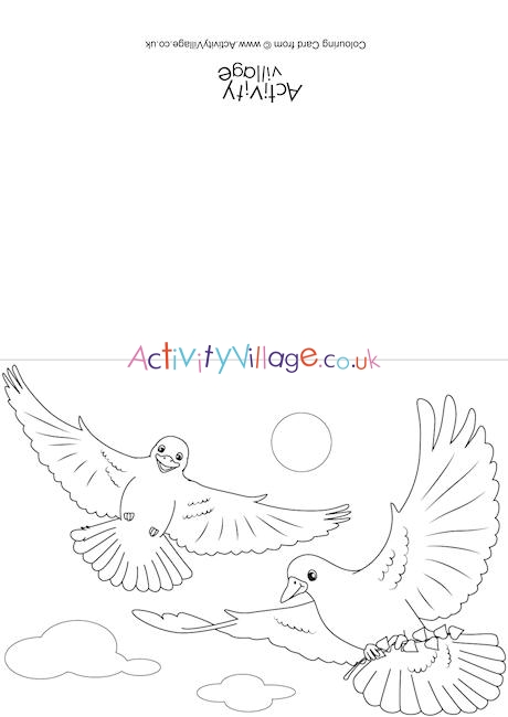 Doves scene colouring card