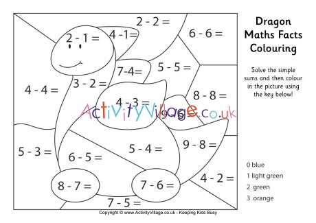 Dragon maths facts colouring page