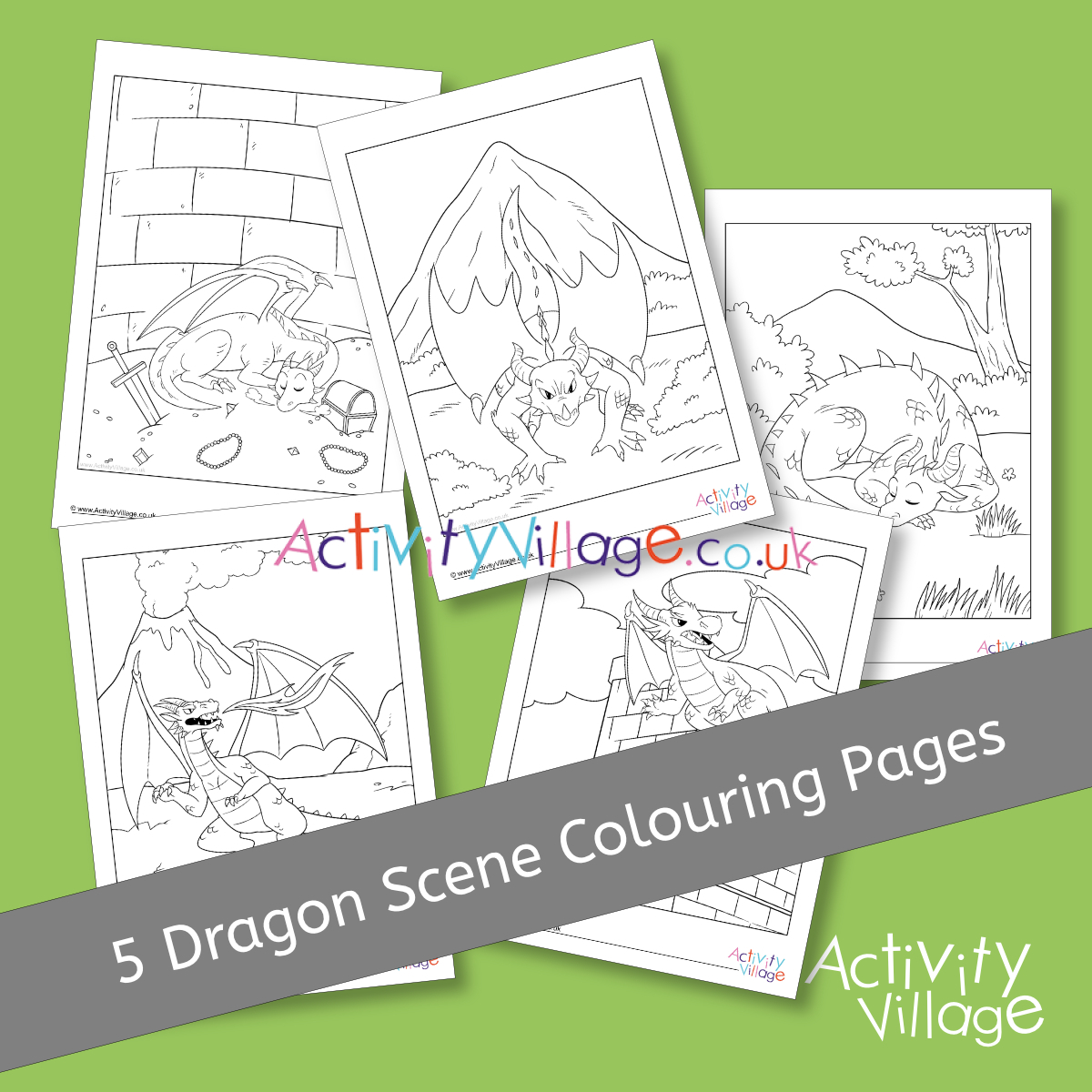 Dragon scene colouring pages