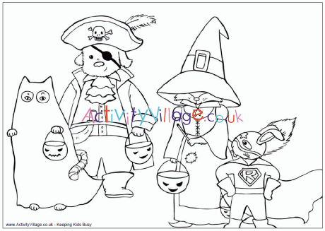 Dressed up for Halloween colouring page