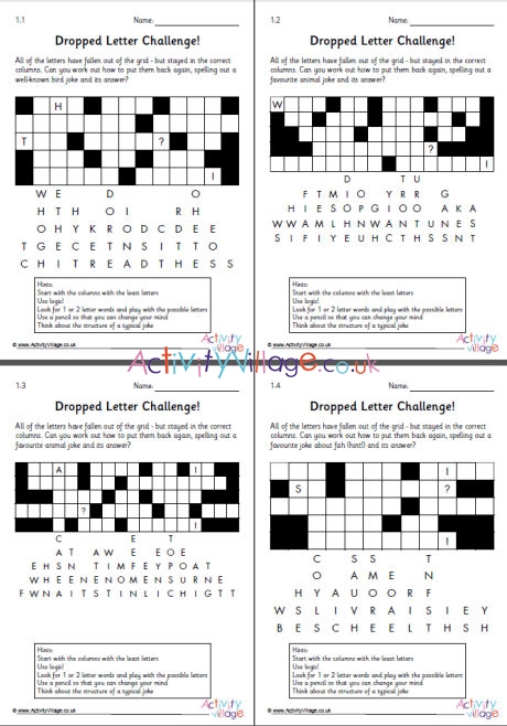 Dropped letter challenge puzzles set 1