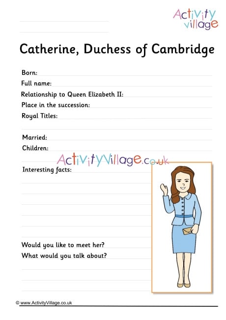 Duchess of Cambridge Worksheet