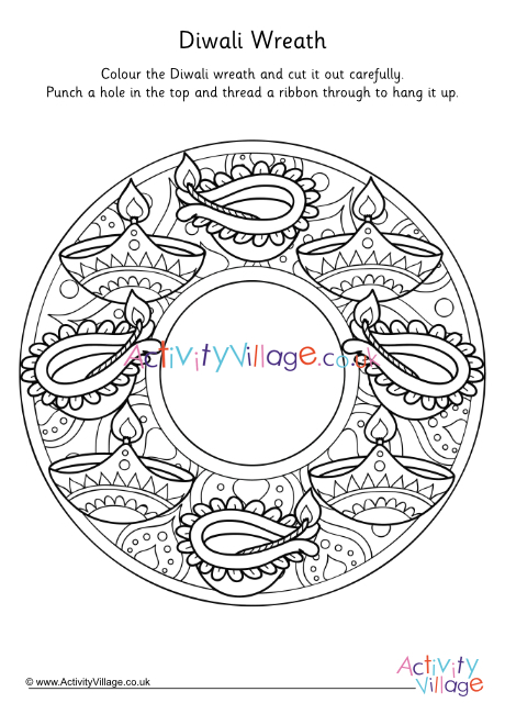 Diwali Wreath Colouring Page Diwali Wreath Colouring Page