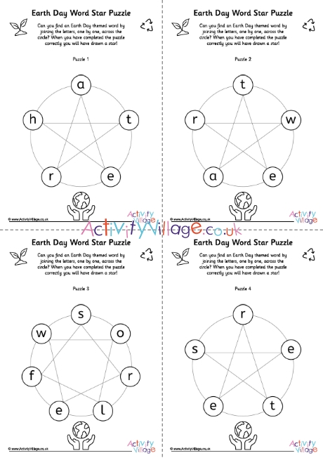 Earth Day word star puzzles - easier