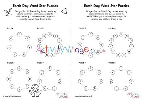 Earth Day word star puzzles - harder