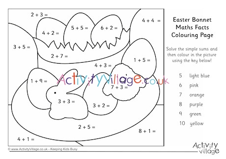 Easter bonnet maths facts colouring page