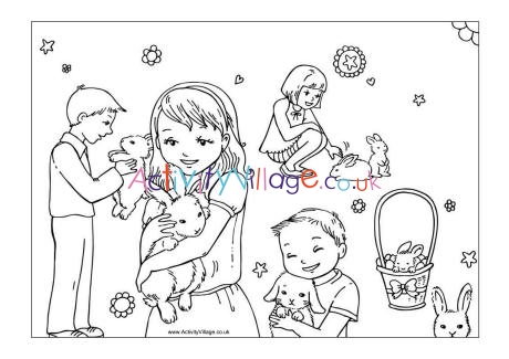 Easter bunnies colouring page