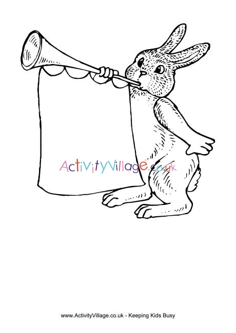 Easter bunny and trumpet colouring page