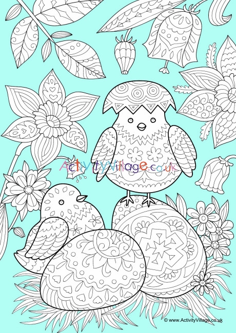 Easter chicks colour pop colouring page