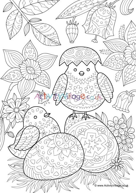 Easter chicks colouring page
