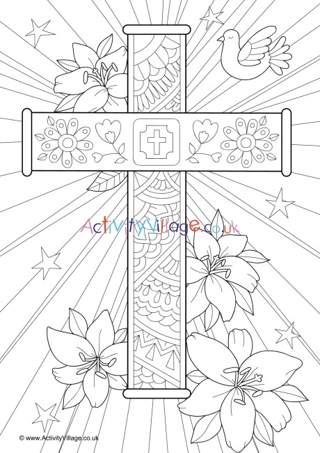 Easter cross colouring page
