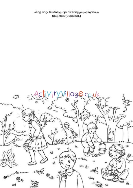 Easter egg hunt colouring card 2