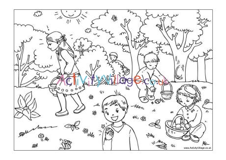 Easter egg hunt colouring page 2