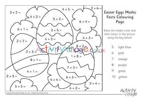 Easter eggs maths facts colouring page