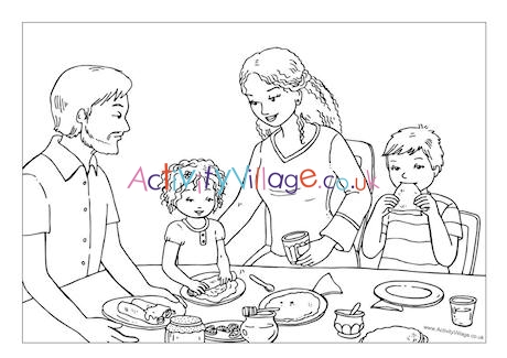 Eating pancakes colouring page