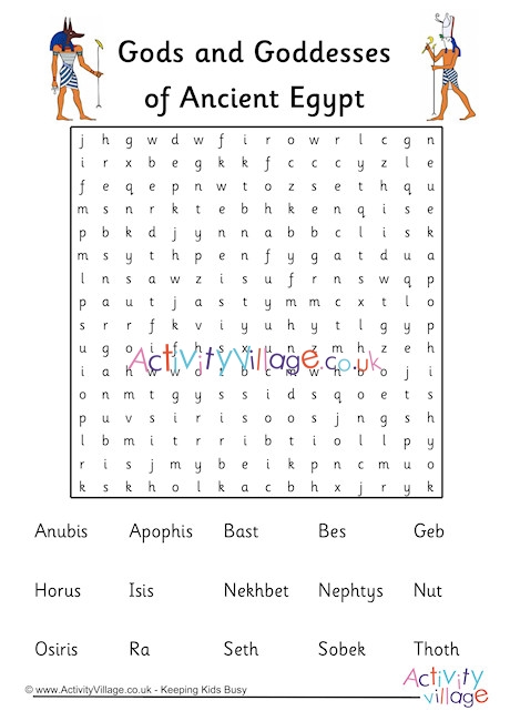 Egyptian Gods Word Search Puzzle