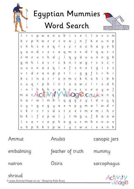 Egyptian Mummies Word Search Puzzle