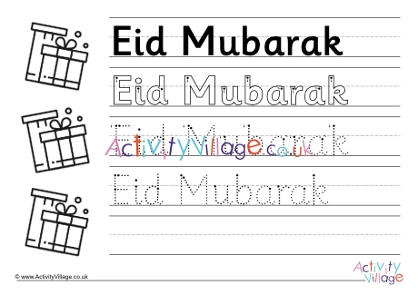 Eid Mubarak handwriting worksheet