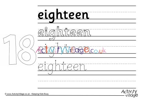 Eighteen handwriting worksheet
