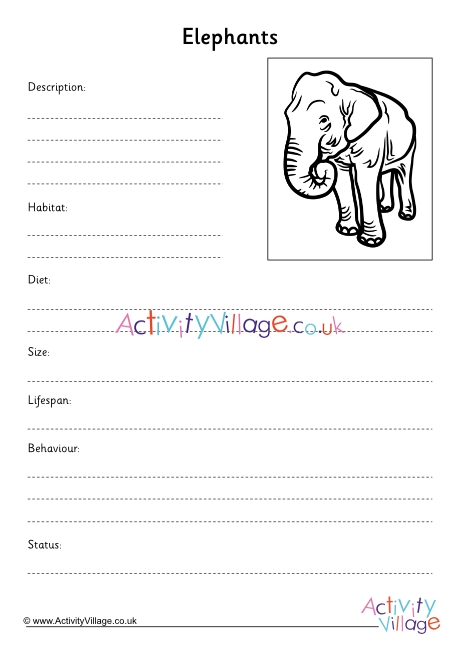 Elephant Fact Finding Worksheet 