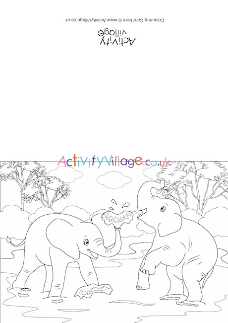 Elephants Scene Colouring Card