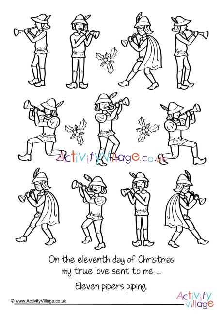 Eleven Pipers Piping Colouring Page