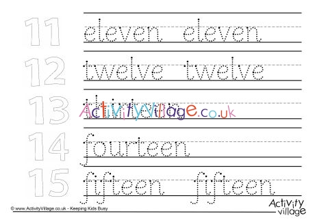 Eleven to fifteen handwriting worksheet