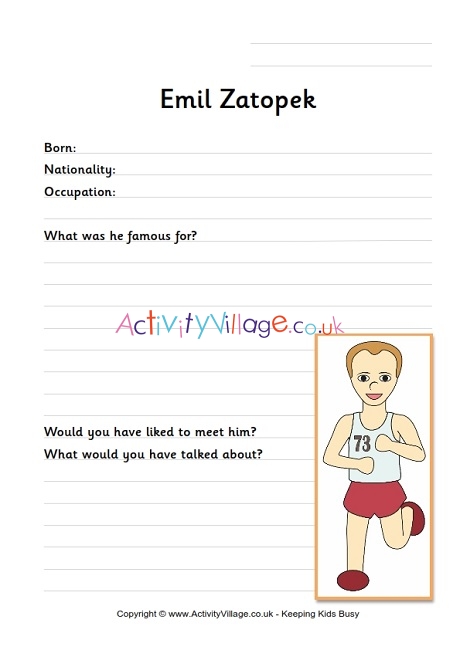 Emil Zatopek worksheet