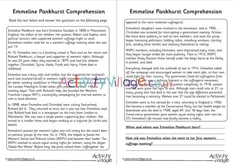 Emmeline Pankhurst Comprehension