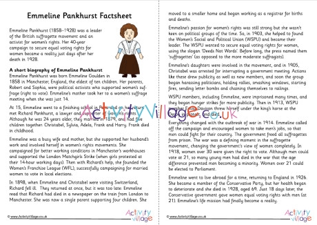 Emmeline Pankhurst Factsheet