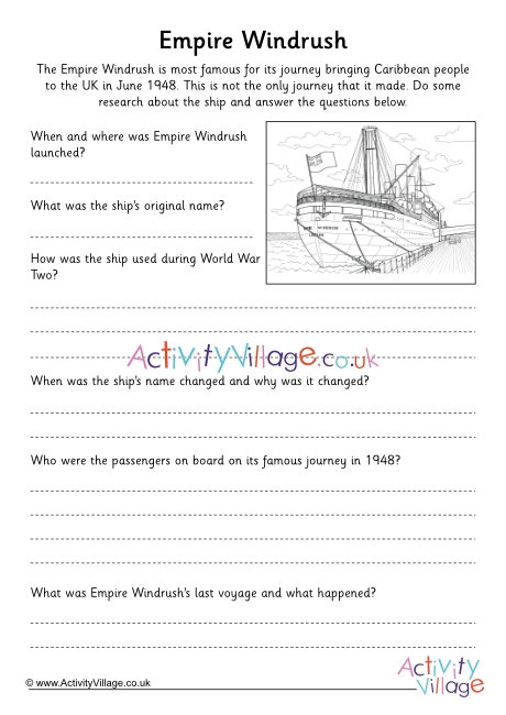 Empire Windrush research worksheet