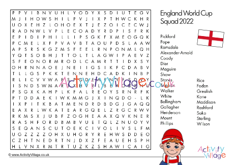 England World Cup Squad 2022 word search