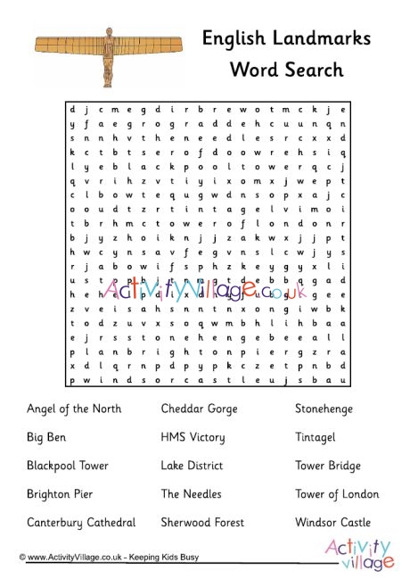 England landmarks word search