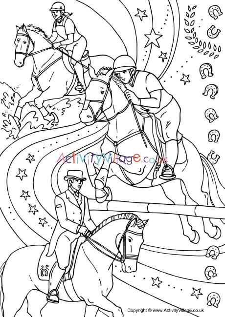 Equestrian collage colouring page