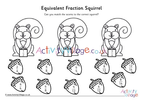 Equivalent fractions worksheet - squirrels