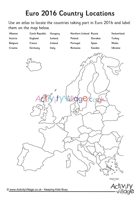 Euro 2016 country locations worksheet