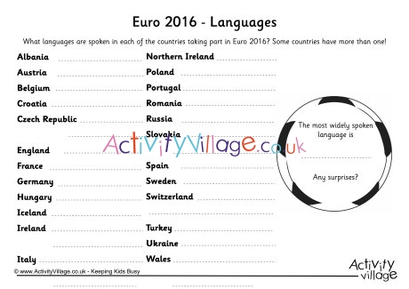 Euro 2016 languages worksheet
