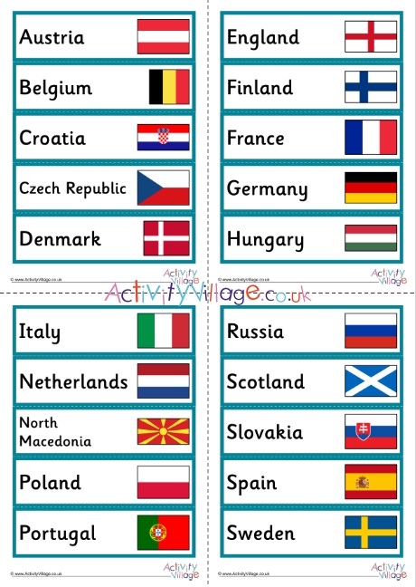 Euro 2020 country flag bookmarks