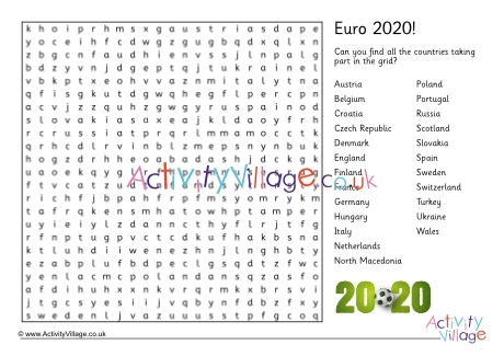 Euro 2020 country word search