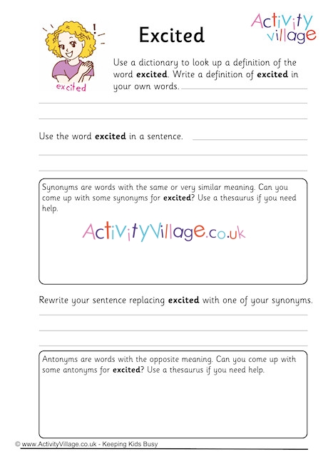 Excited Vocabulary Worksheet