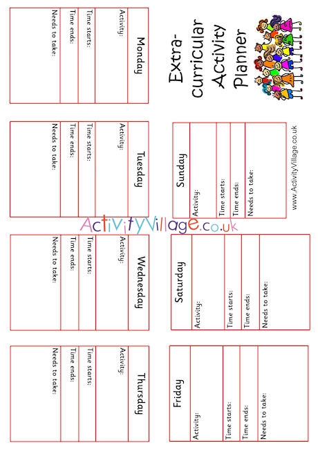 Extra curricular activity planner - booklet