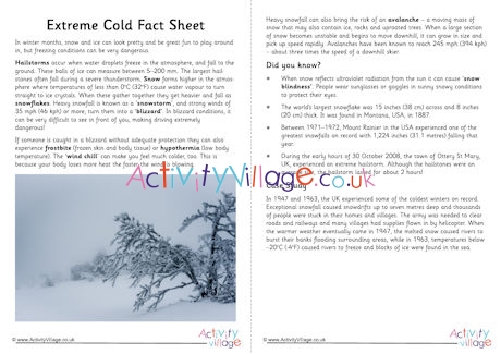 Extreme cold fact sheet